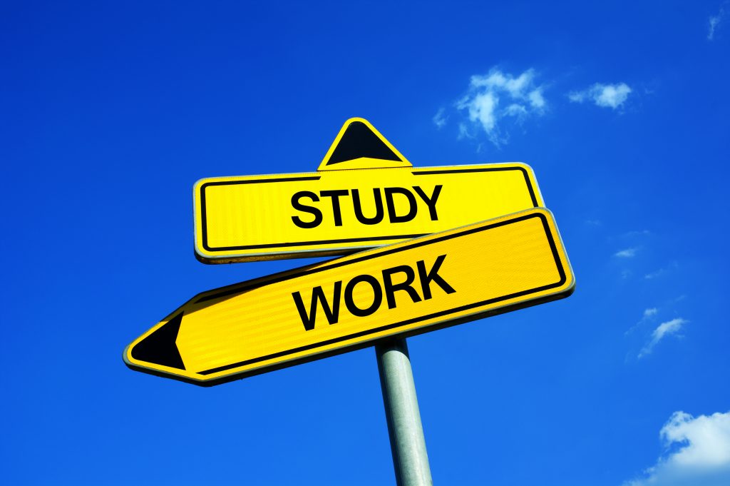 Study,Vs,Work,-,Traffic,Sign,With,Two,Options,-